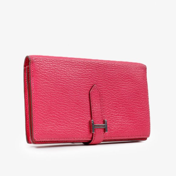 Hermes Fuchsia Chevre Myzore Leather Bearn Wallet PHW - Picture 1 of 10